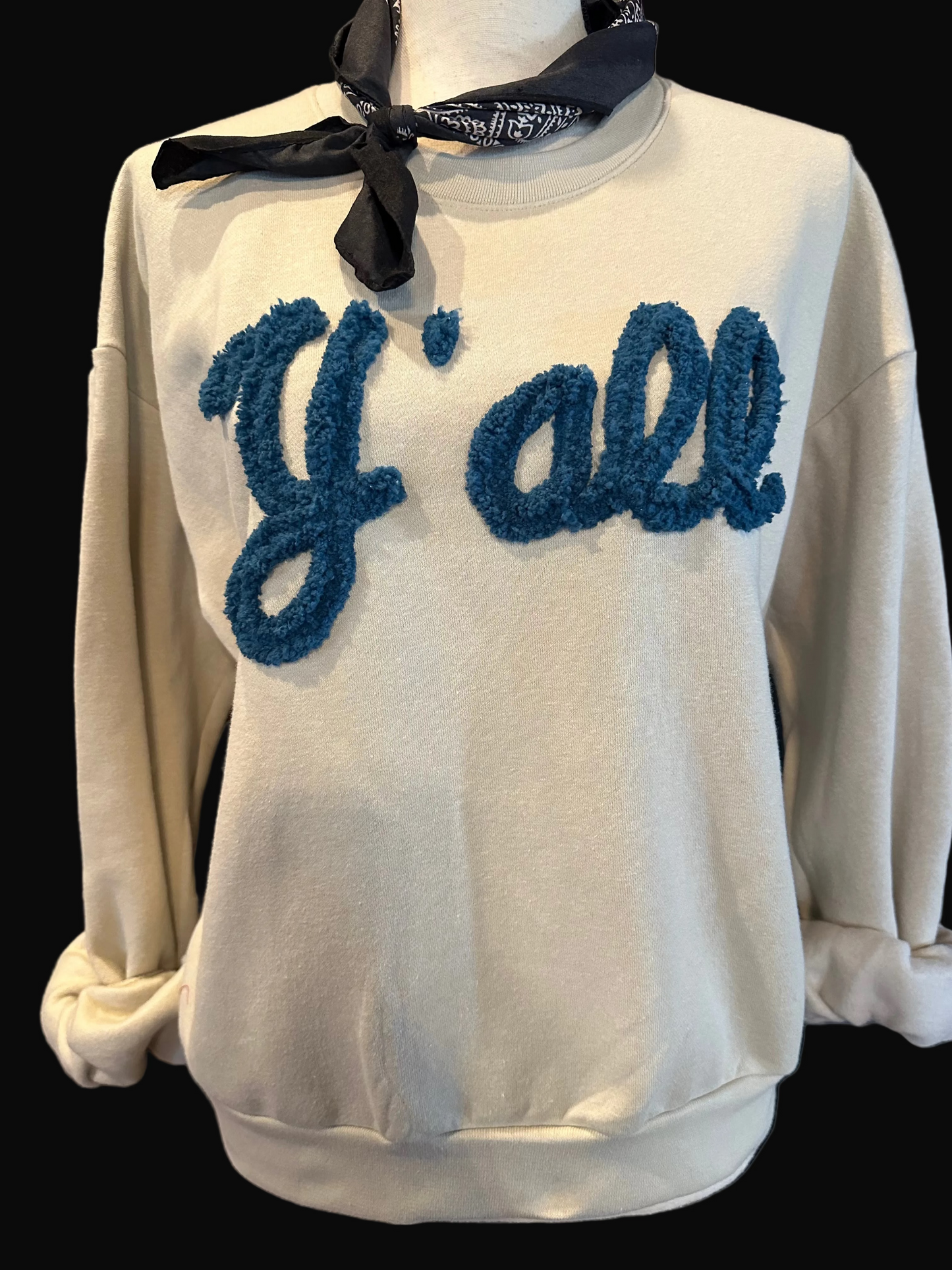 Lexie Y'all(Teal) on Tan Sweatshirt