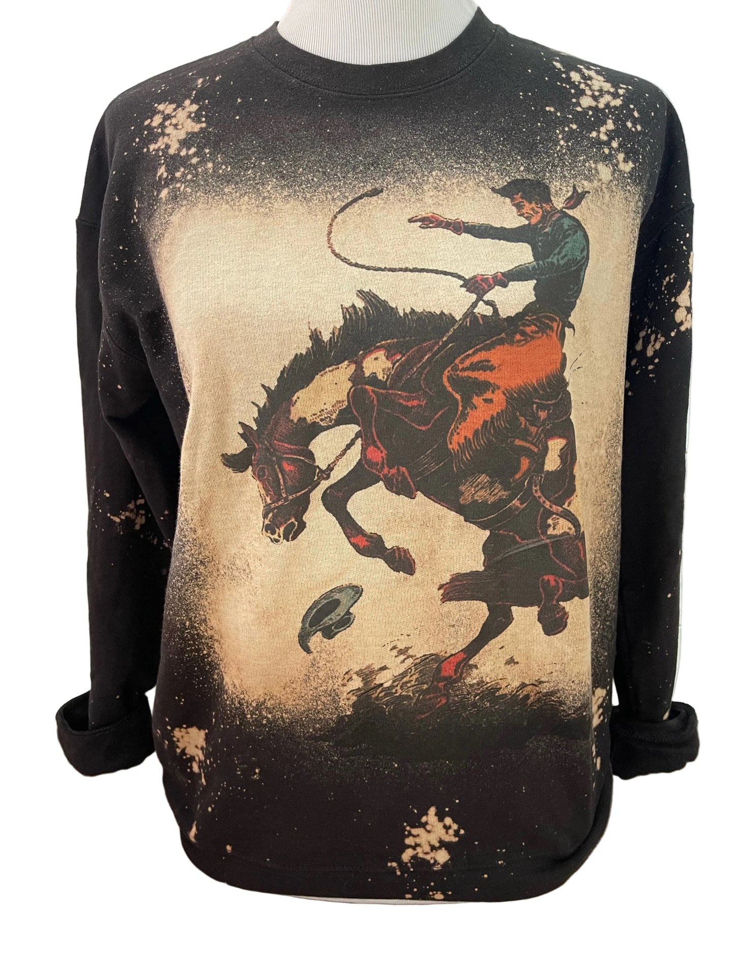 Bronc Rider on Sports Bleached Black Sweatshirt
