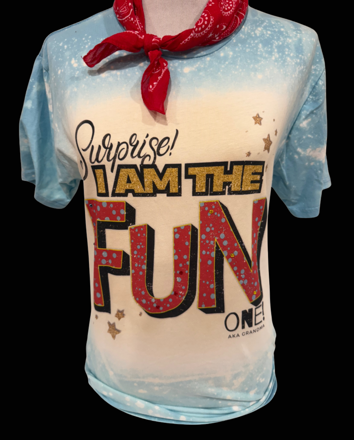 Surprise! I Am The Fun One on Sports Bleached Black, Aqua or White Crew