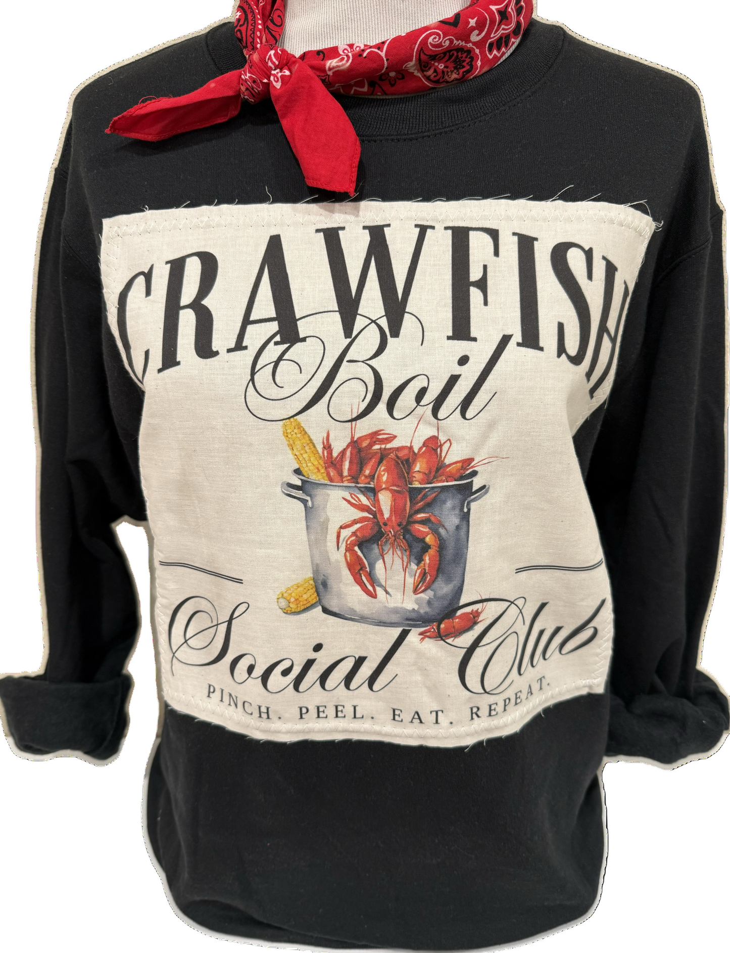 Crawfish Boil Social Club Cream Patch on Black Crew