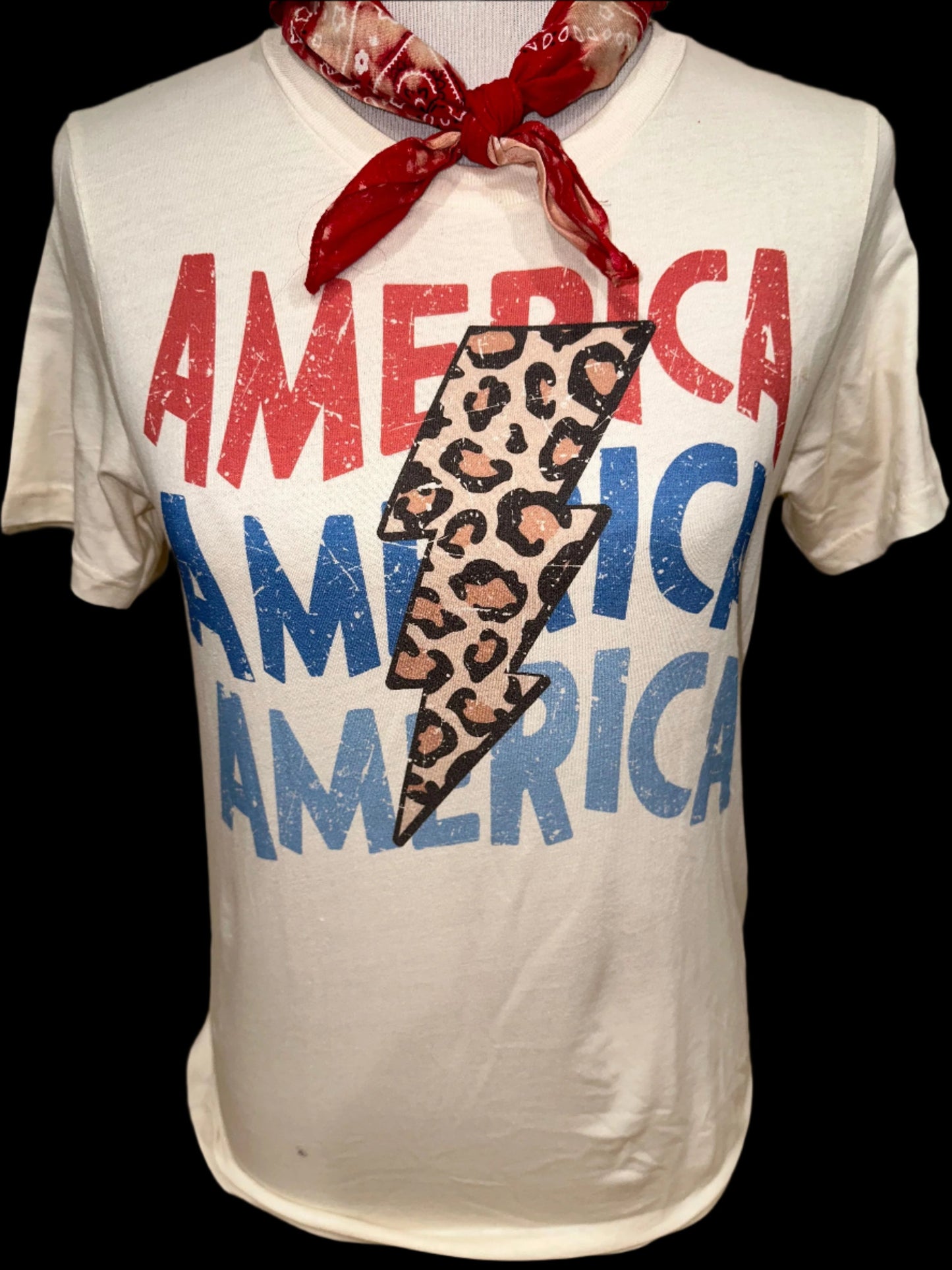 America Repeat Leopard Bolt on White Crew