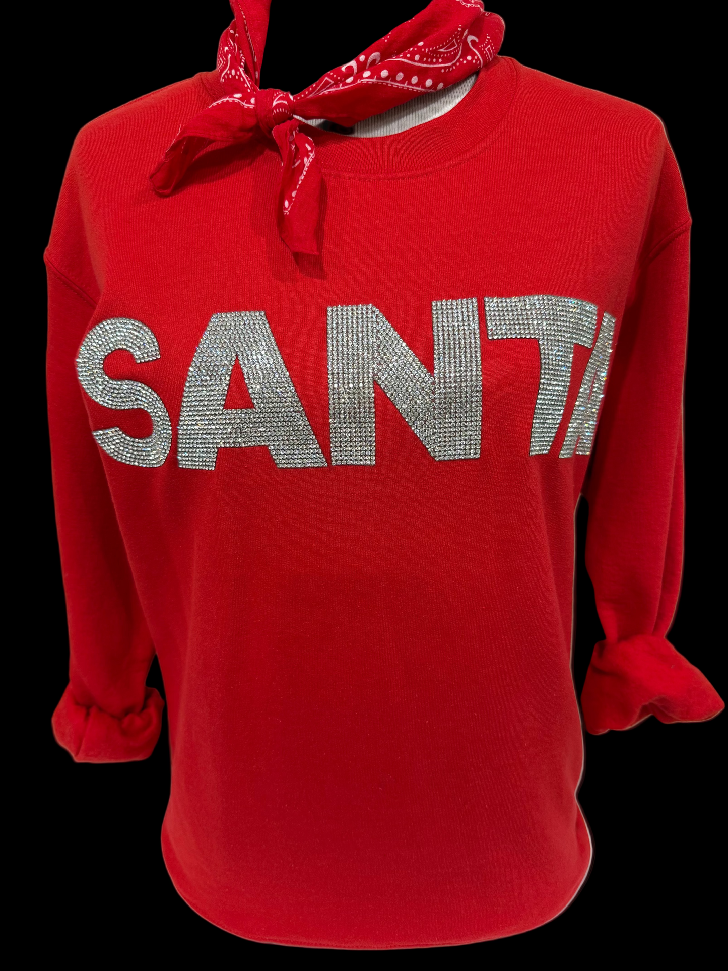 Blingy SANTA on Red Sweatshirt