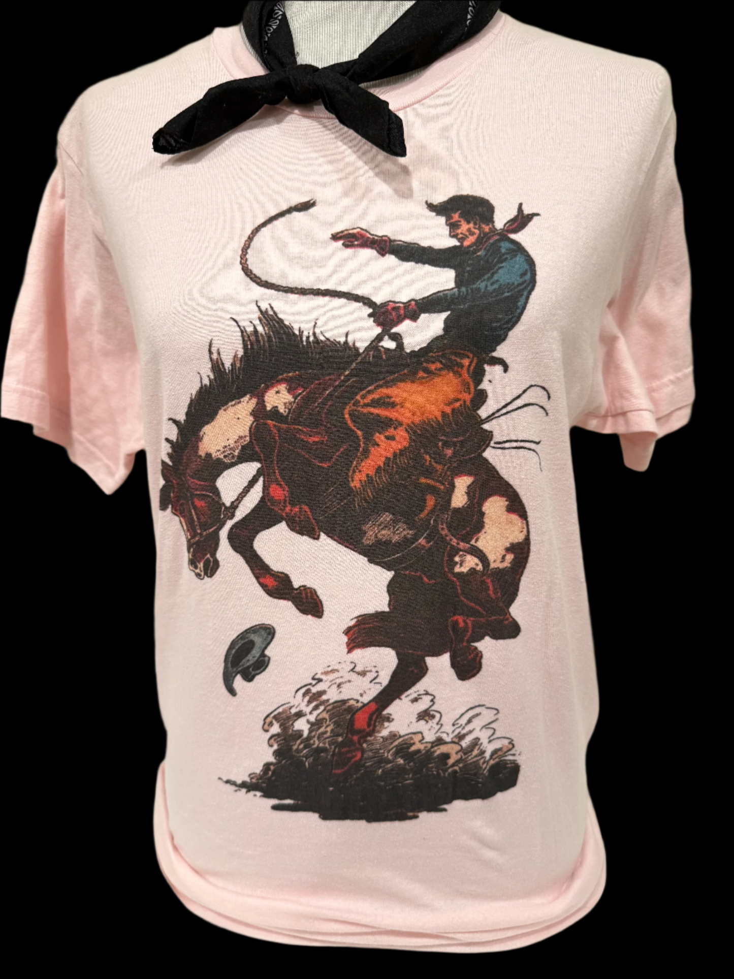 Bronc Rider on (Natural, SB Hth Grey, Light Pink) Crew OR (SB Black, Patch Bleached) Sweatshirt