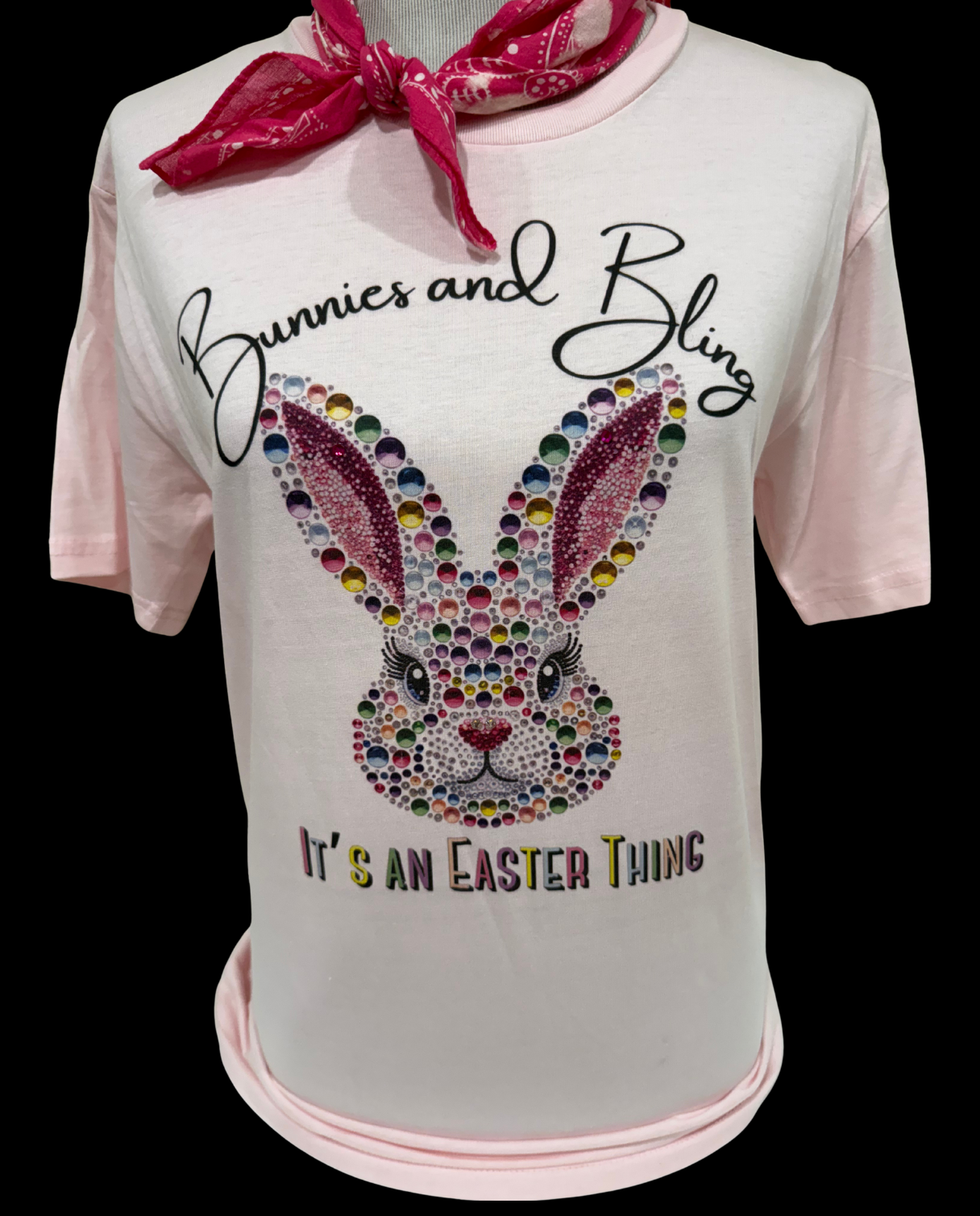 Bunnies and Bling on Light Pink Crew