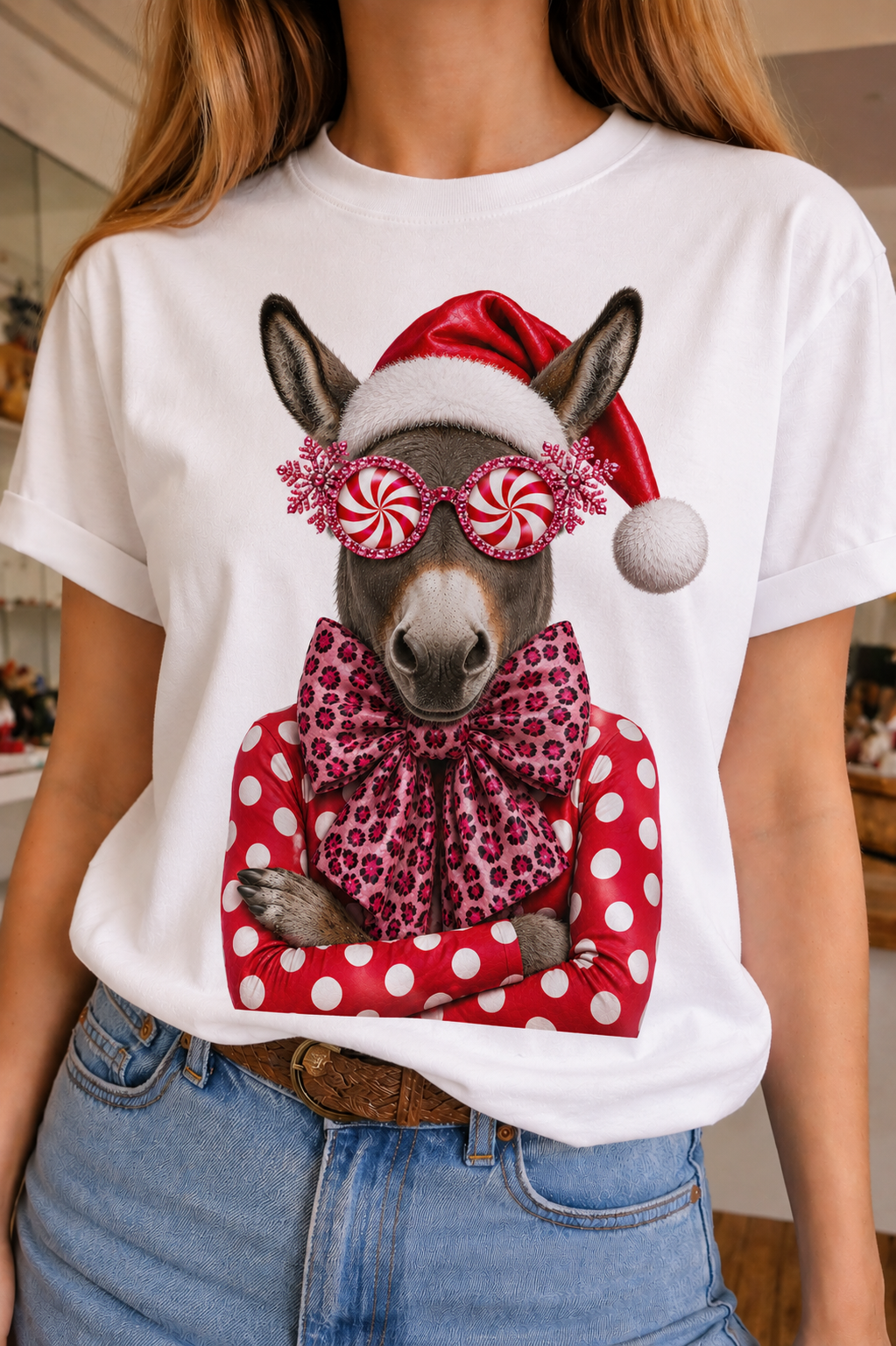 Peppermint Donkey on White Crew