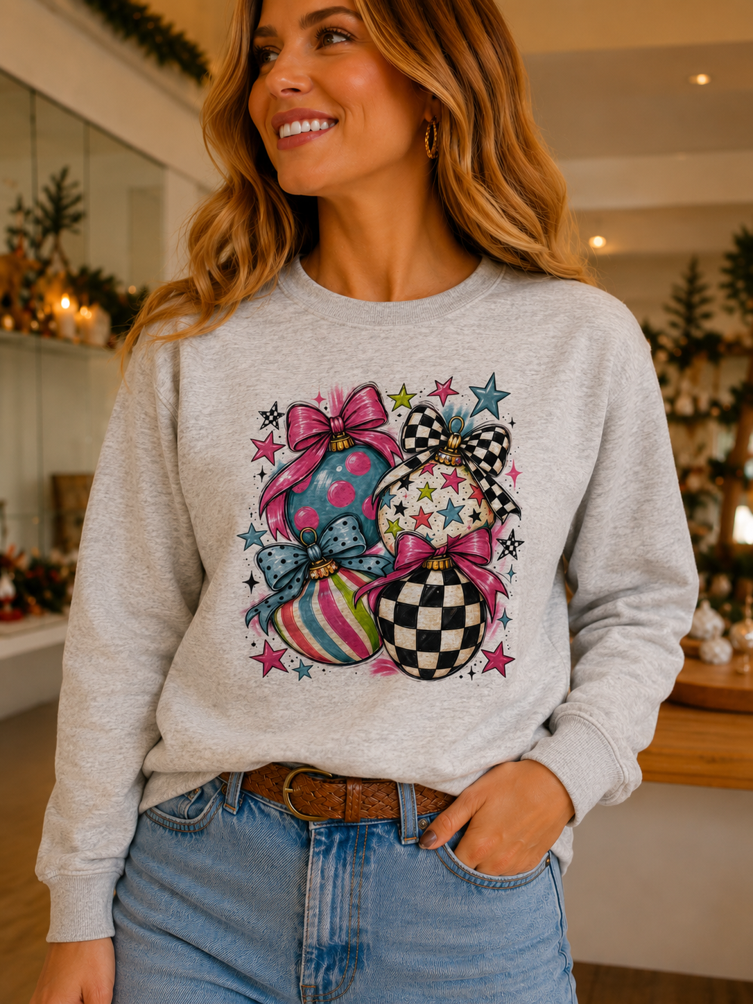 Funky Ornaments on Grey Sweatshirt