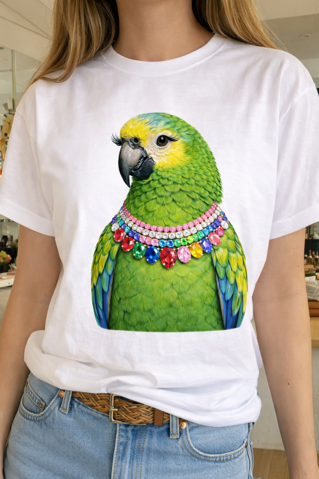 Jeweled Collar Bird on White Crew