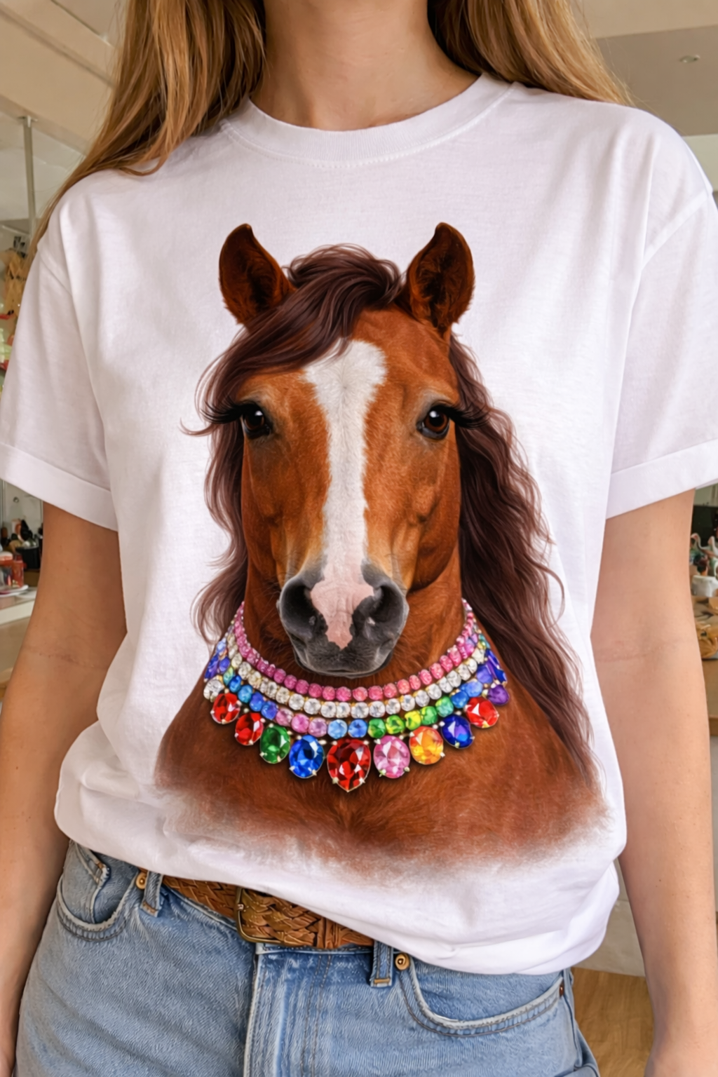 Jeweled Collar Horse on White Crew