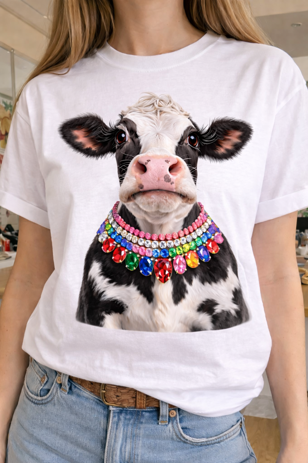 Jeweled Collar Cow on White Crew