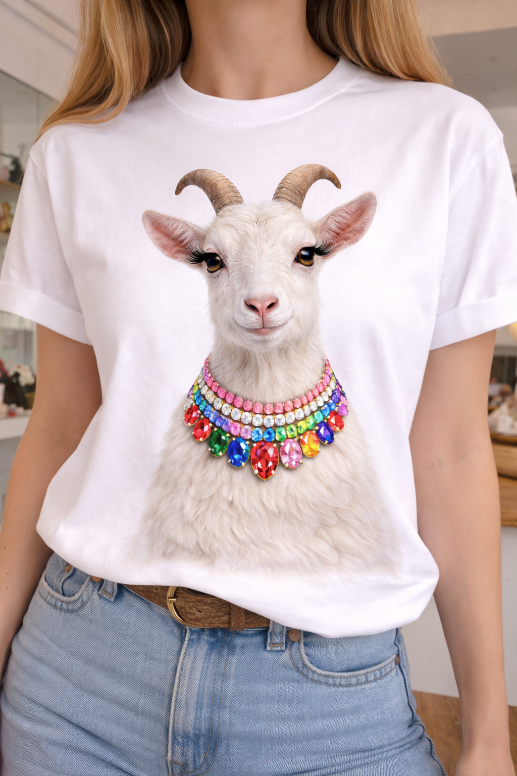 Jeweled Collar Show Goat on White Crew
