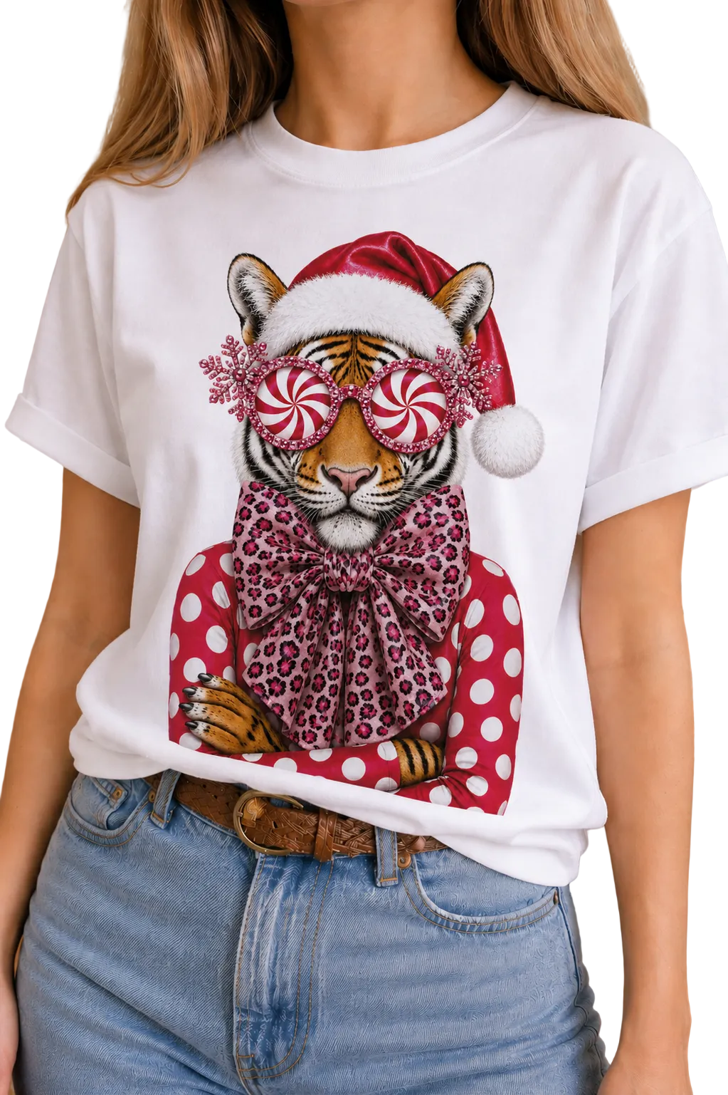 Peppermint Tiger on White Crew