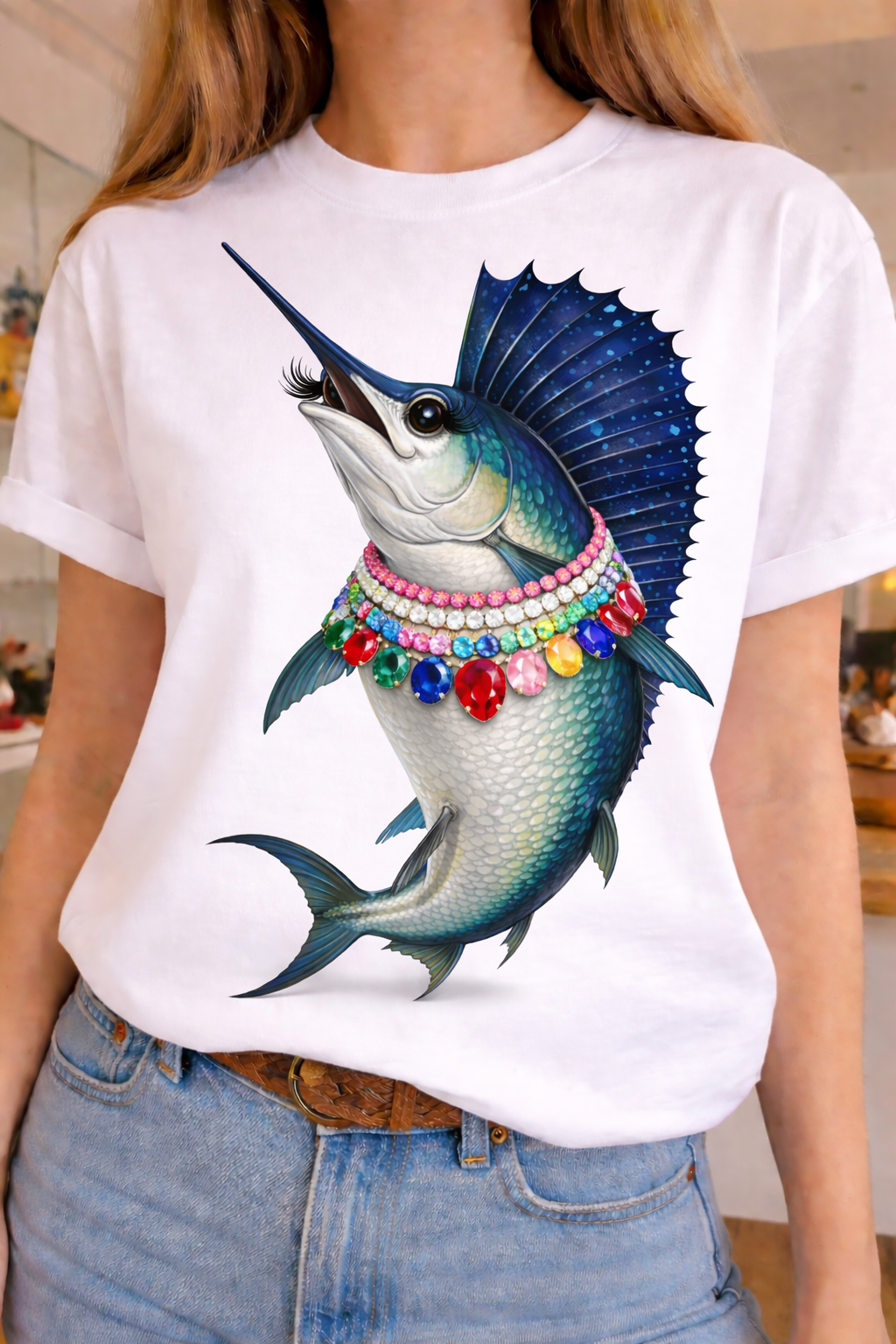 Jeweled Collar Sailfish White Crew