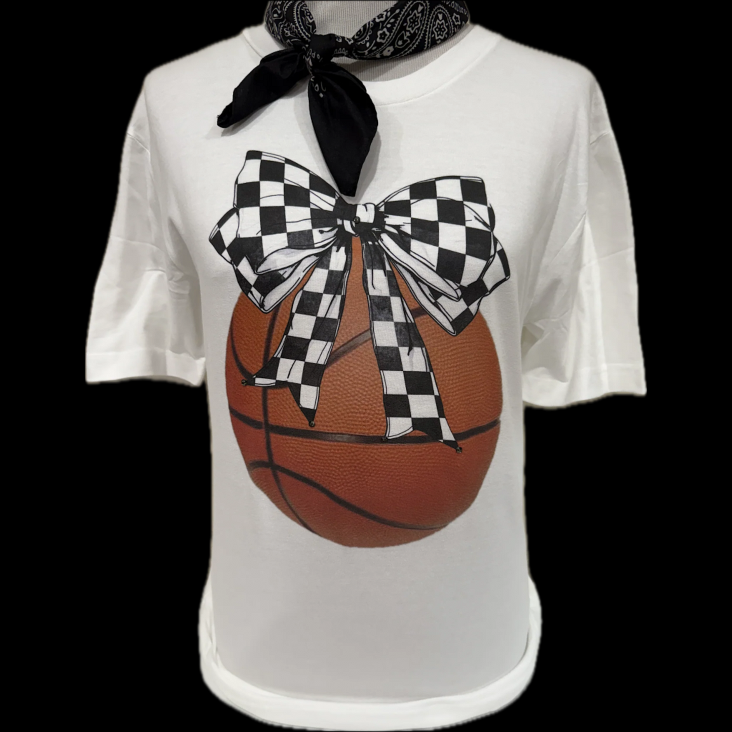 Checkered Bow Basketball on White Crew