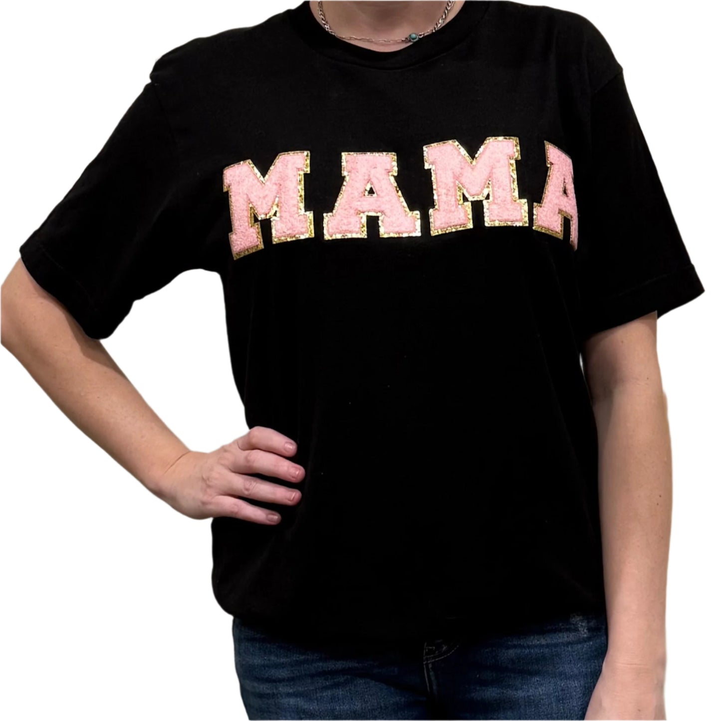 Chenille Pink/Gold MAMA on (Lavender OR Black) Crew