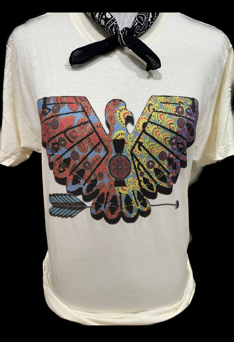 Colorful Thunderbird on White Crew