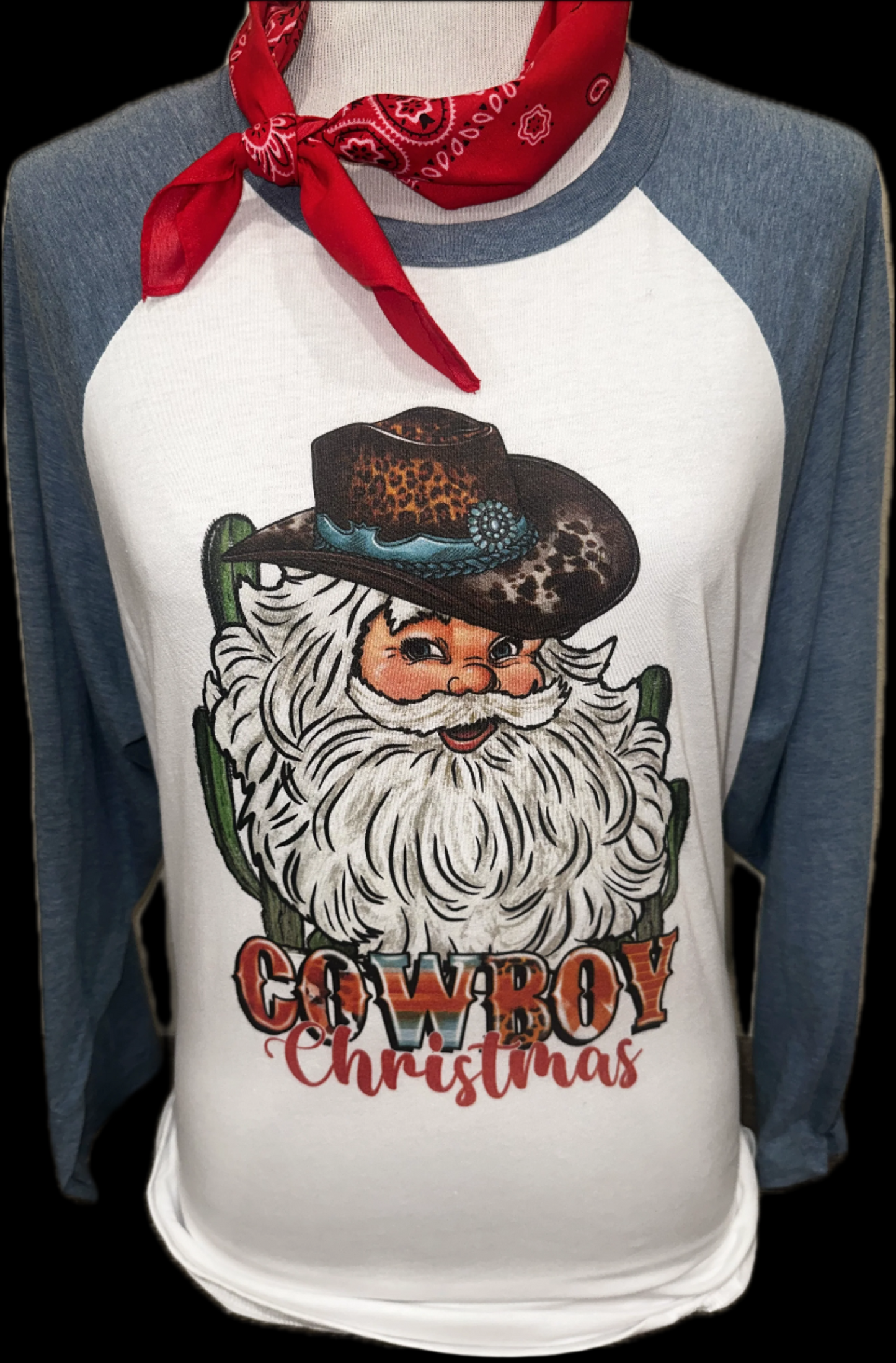 Cowboy Christmas on White/Navy Ringer