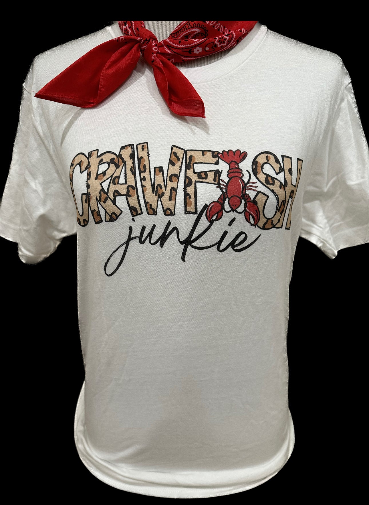 Leopard Print Crawfish Junkie on White Crew