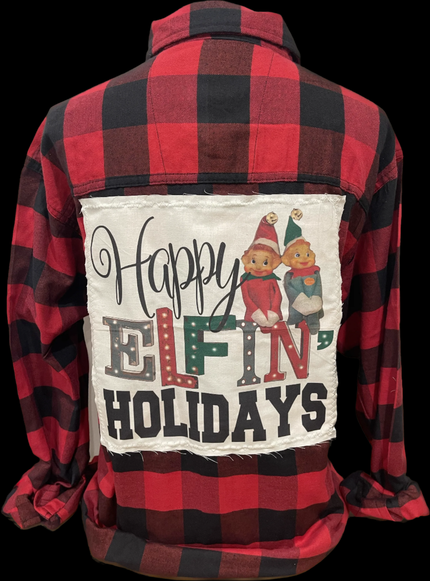 Happy Elfin' Holidays on Natural Crew OR Red/Black Buffalo Flannel