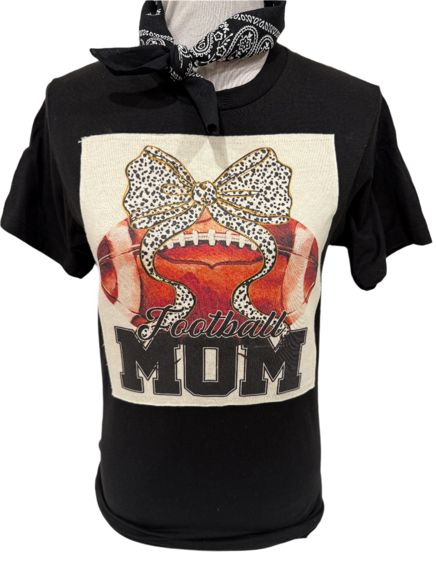 Football Mom w/ Football & Bow on (Natural or White or Patch Black) Crew