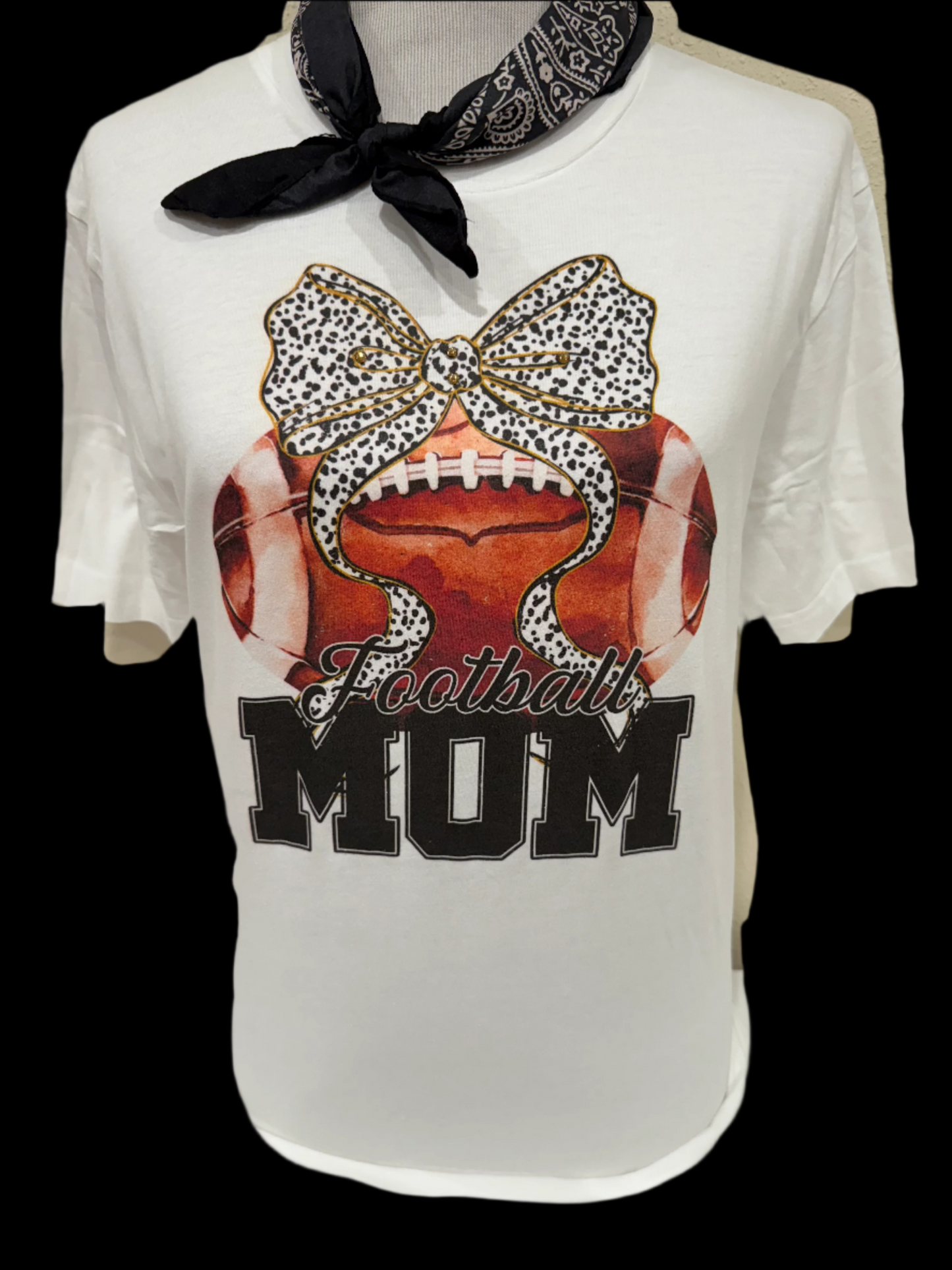 Football Mom w/ Football & Bow on (Natural or White or Patch Black) Crew