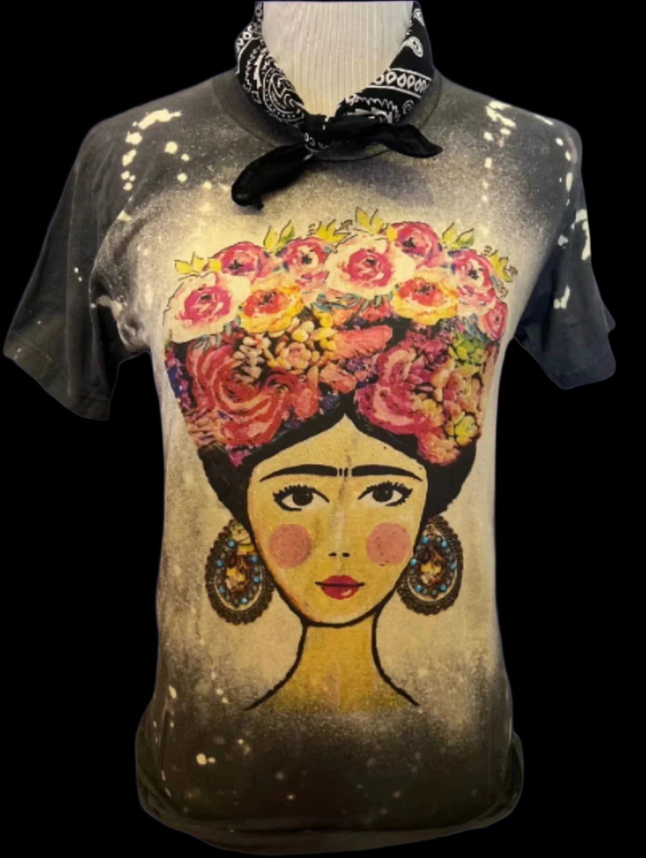 Frida Floral on Sports Bleached Charcoal Crew