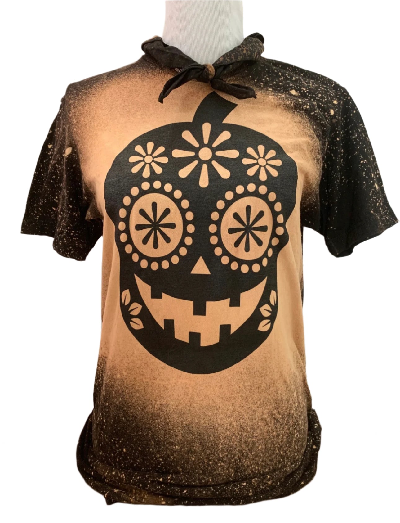 Sugar Skull Pumpkin on Sports Bleached Black Crew