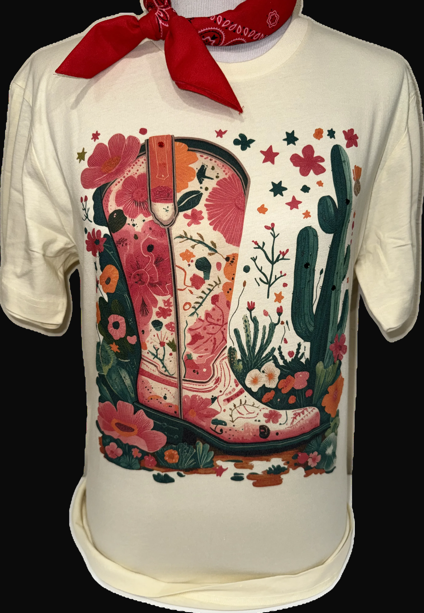 Floral Boot Tee on White Crew