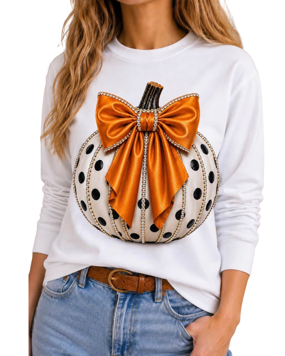 Orange Bow Pumpkin Long Sleeve Tee