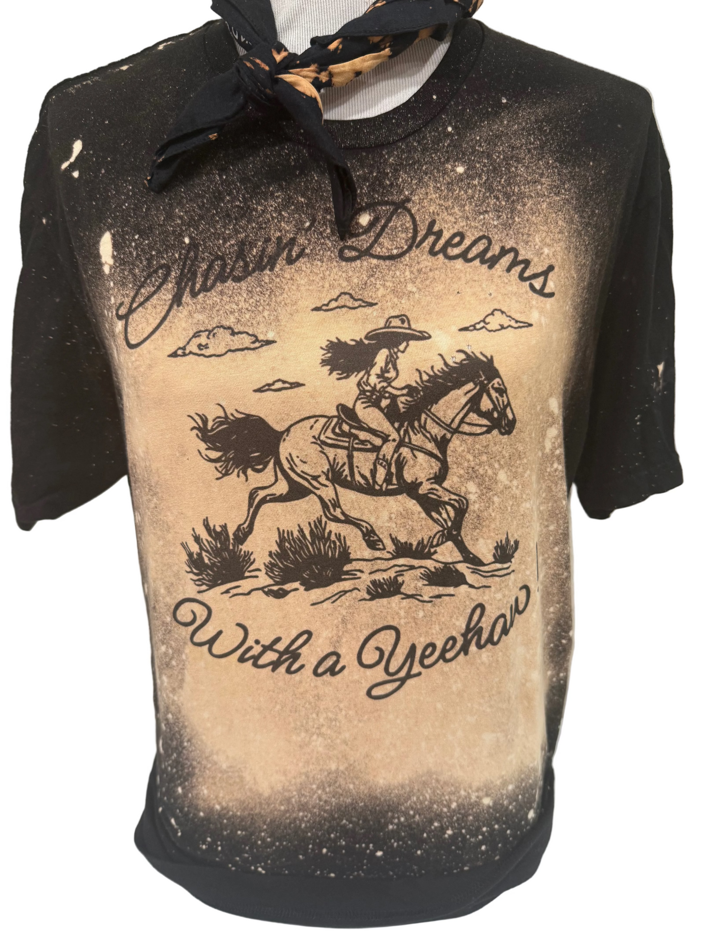 Chasing Dreams with a Yeehaw on Sports Bleached Black Crew