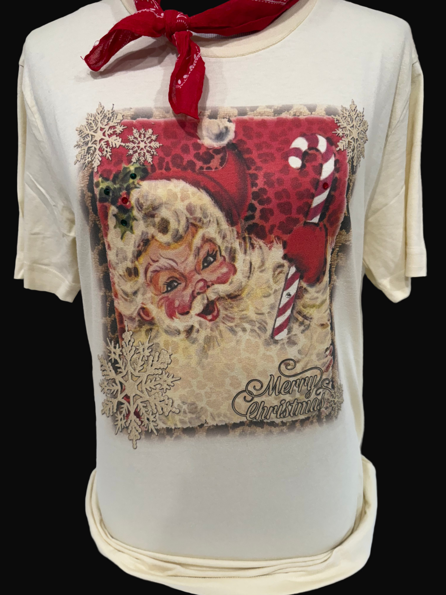 Candy Cane Santa on Natural Crew OR Red/Black Buffalo Flannel