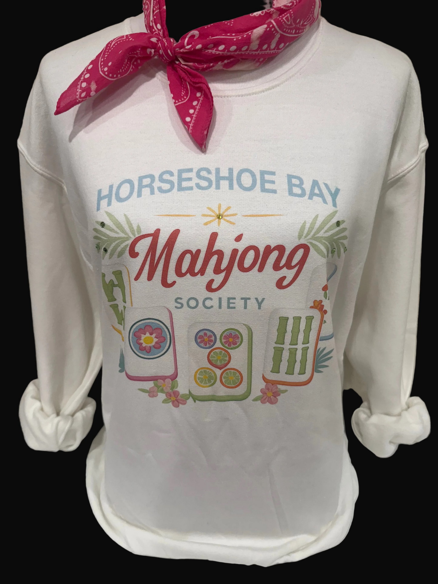 Horseshoe Bay Mahjong on White Sweatshirt