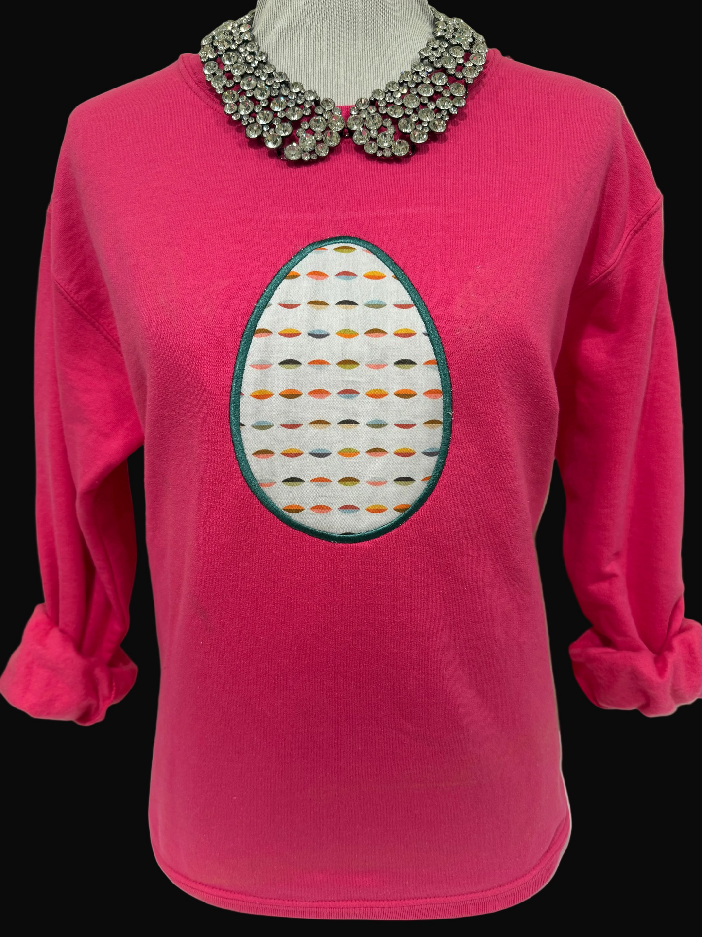Colorful Easter Egg Applique on Heliconia Sweatshirt