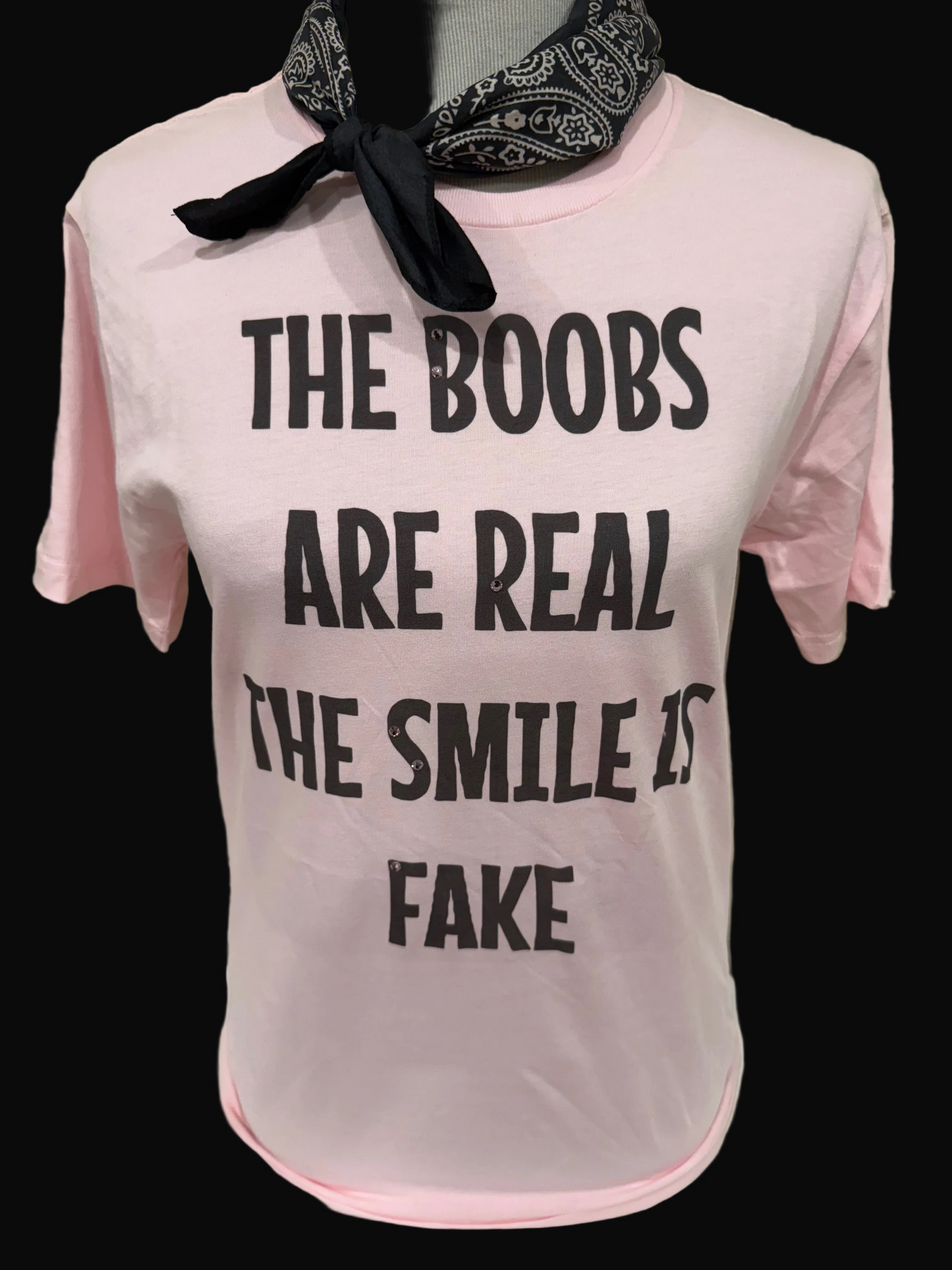 Boobs are real, the Smile is fake on Light Pink Crew