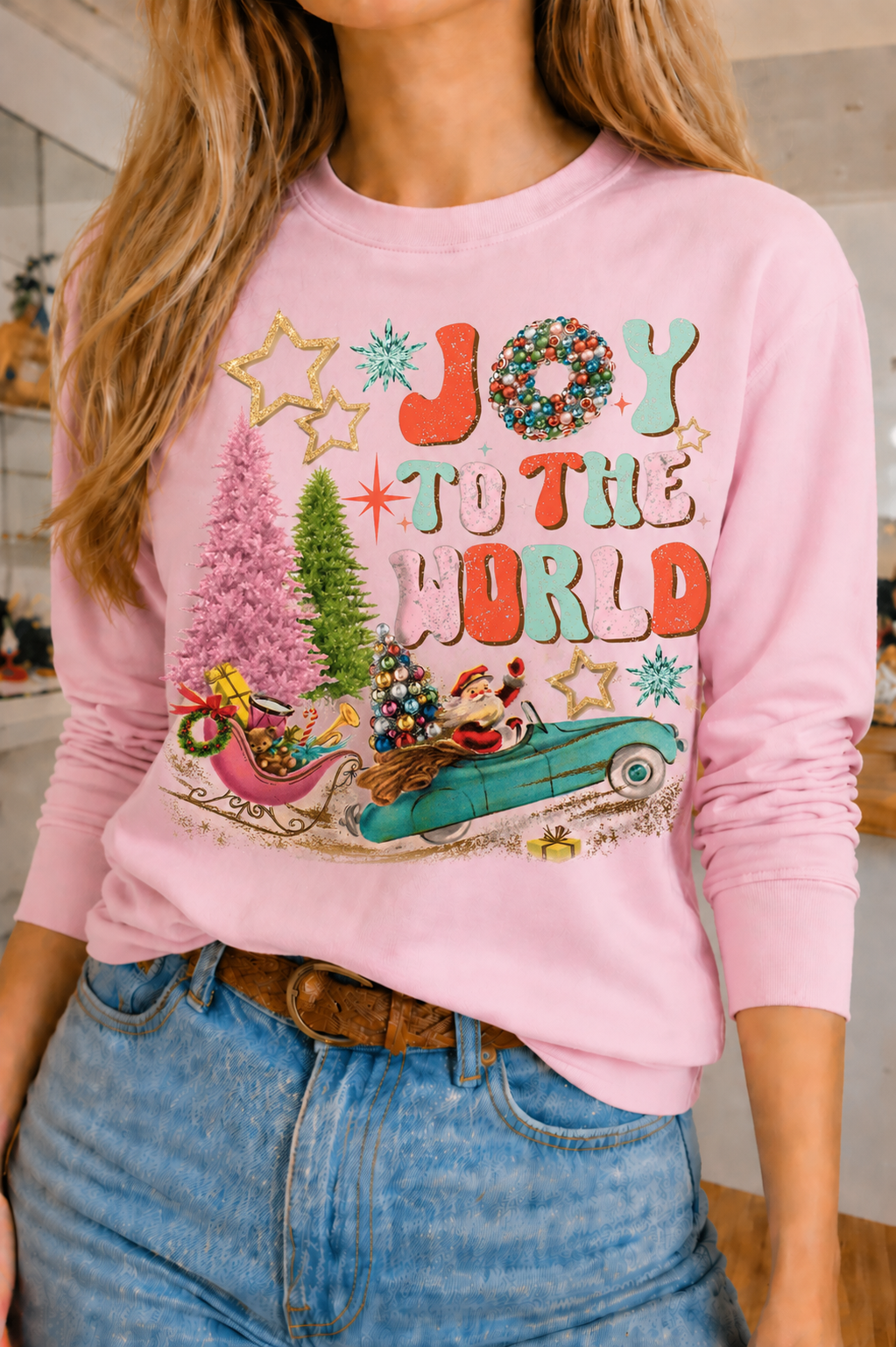 Joy to the World on Pink Long Sleeve