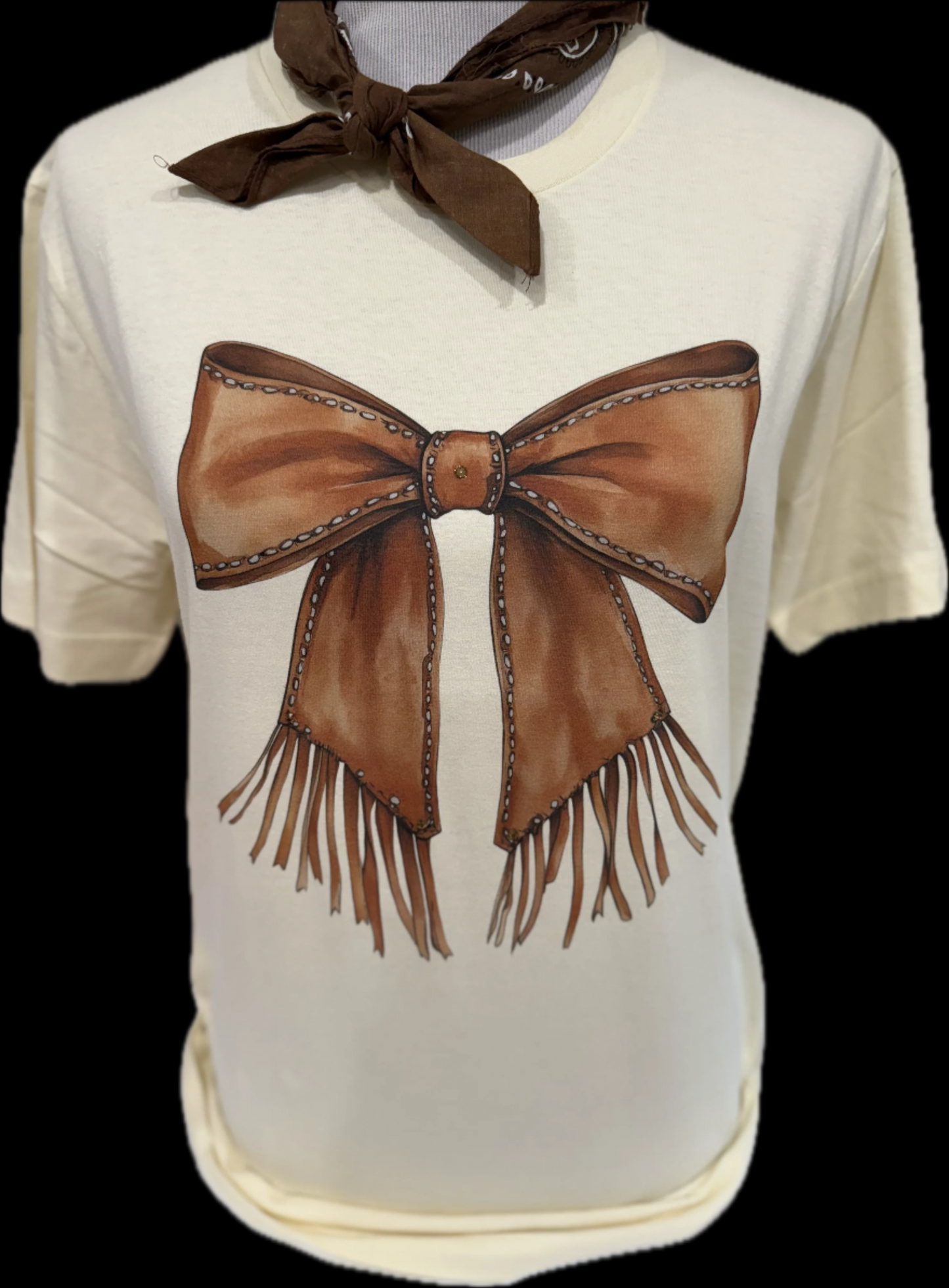Fringe Leather Bow on (Natural OR Sports Bleached Slate) Crew