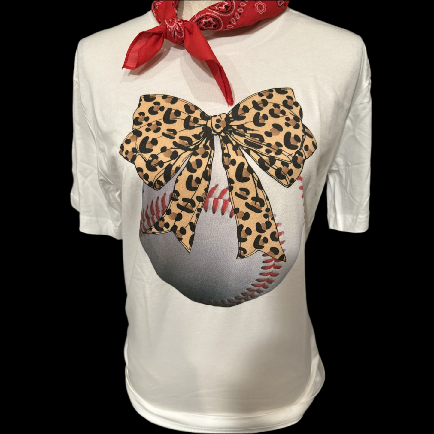 Leopard Bow Baseball on White Crew