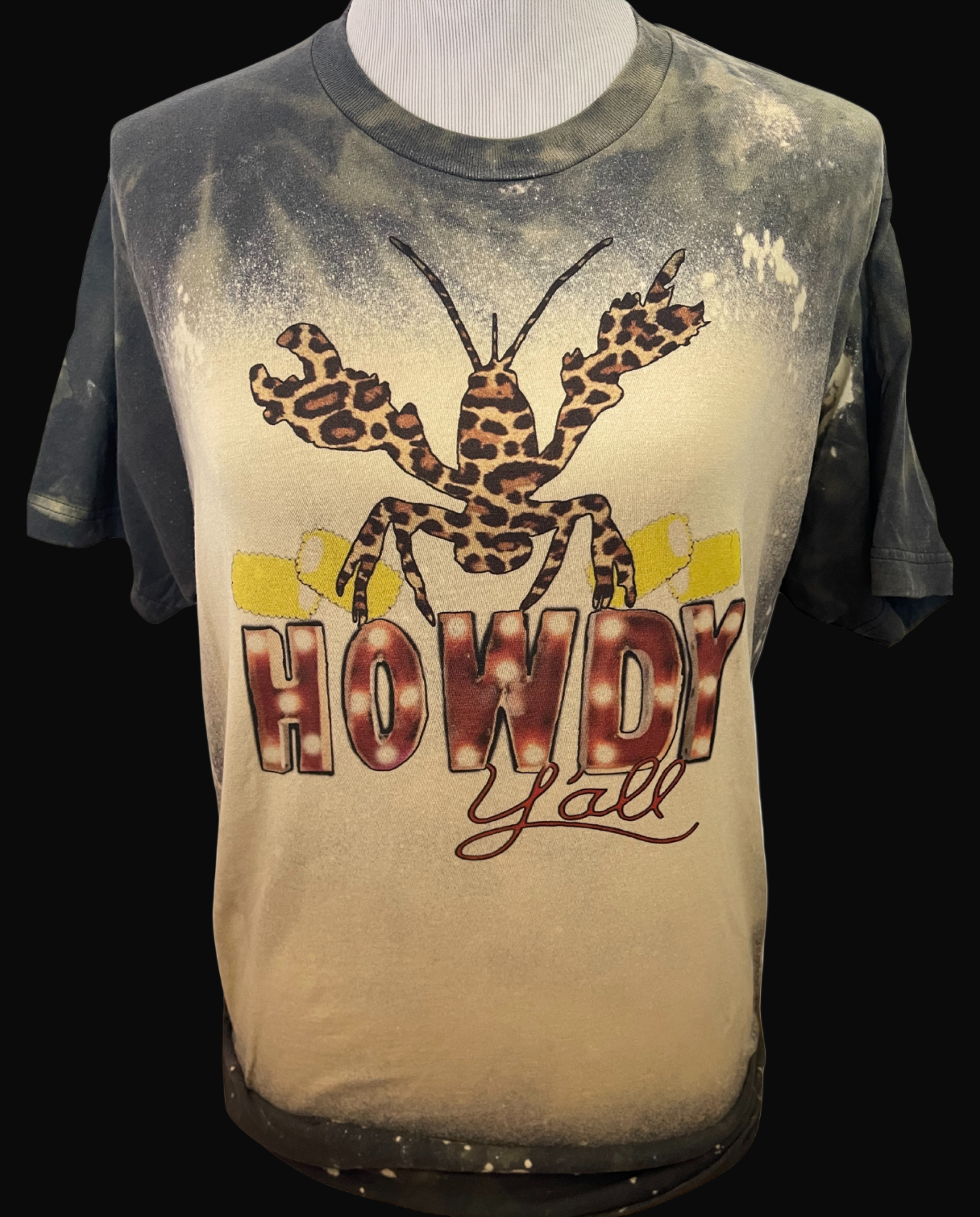 Leopard Crawfish Howdy Yall on Sports Bleached Charcoal Crew