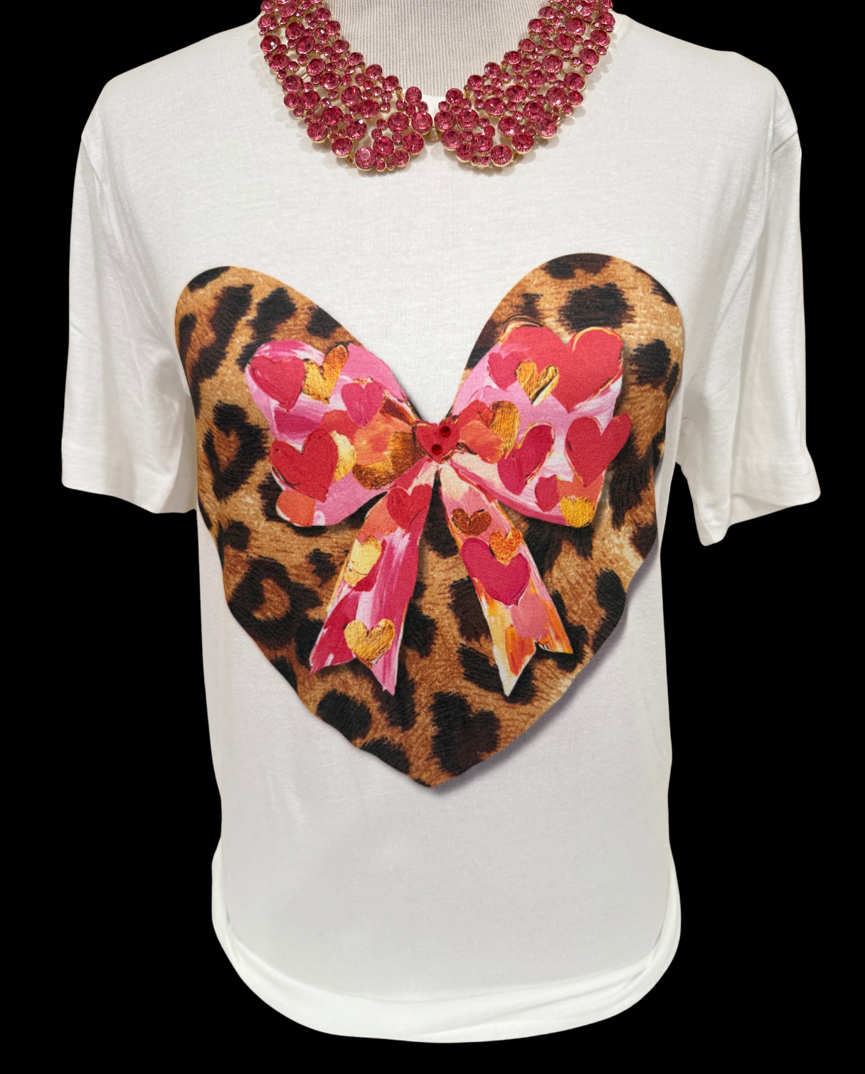 Leopard Heart with Heart Bow on Natural Crew