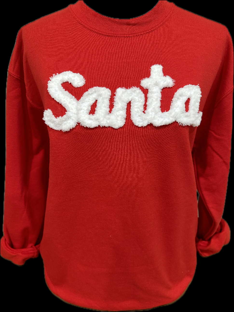 Lexie Santa(White) on Red Sweatshirt