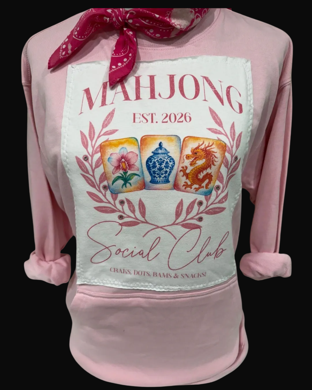 Est. 2026 Mahjong Social Club on Patched Light Pink Sweatshirt