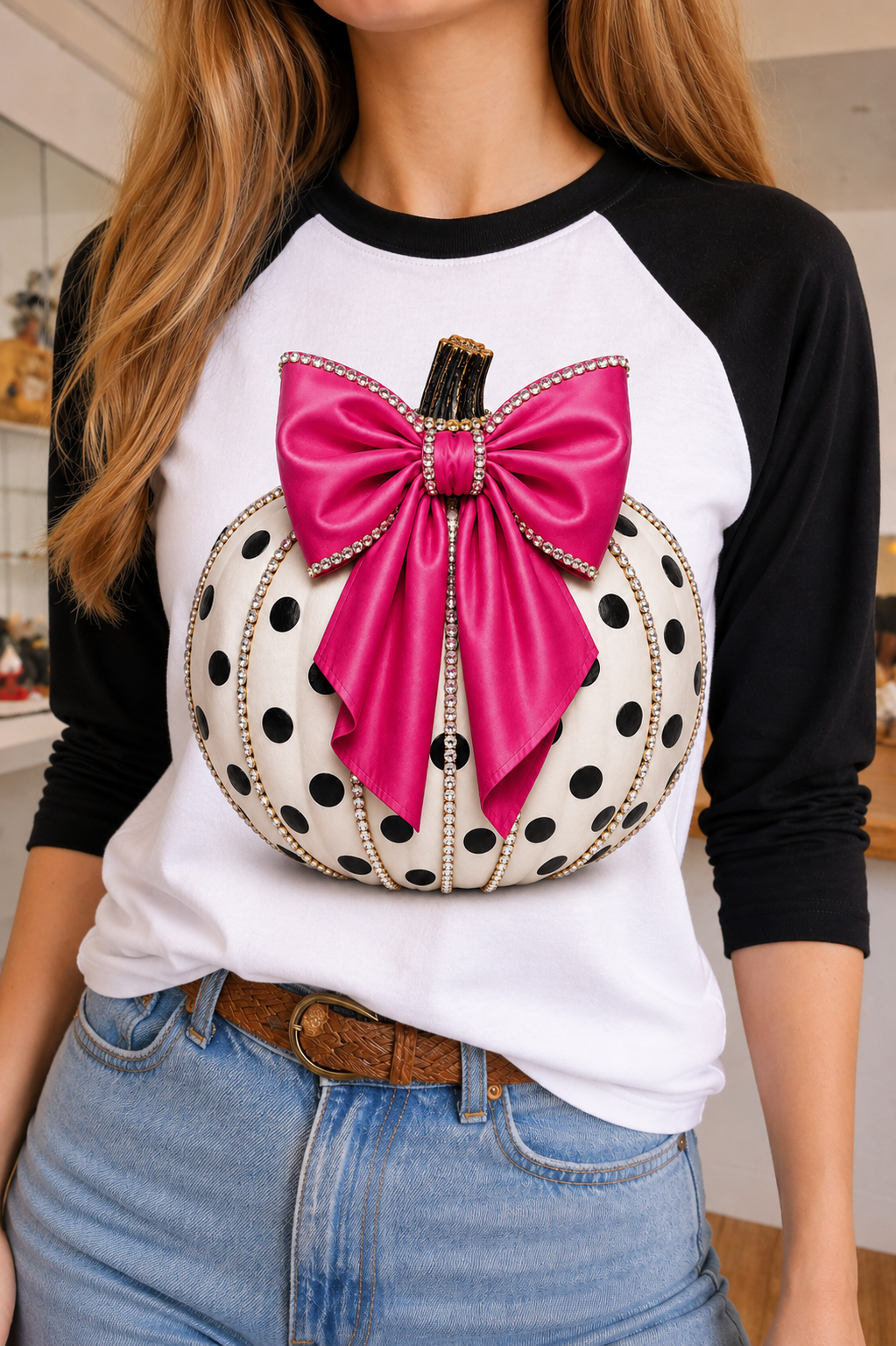 Pink Bow Pumpkin Crew & Raglan Tee