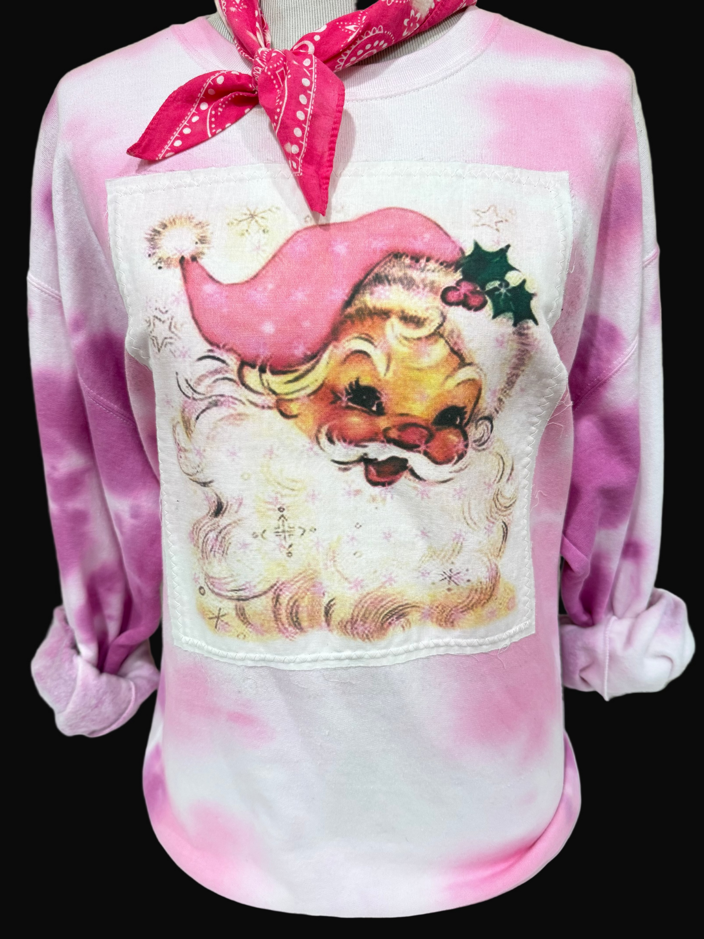 Pink Hat Santa on Crew OR Sweatshirt
