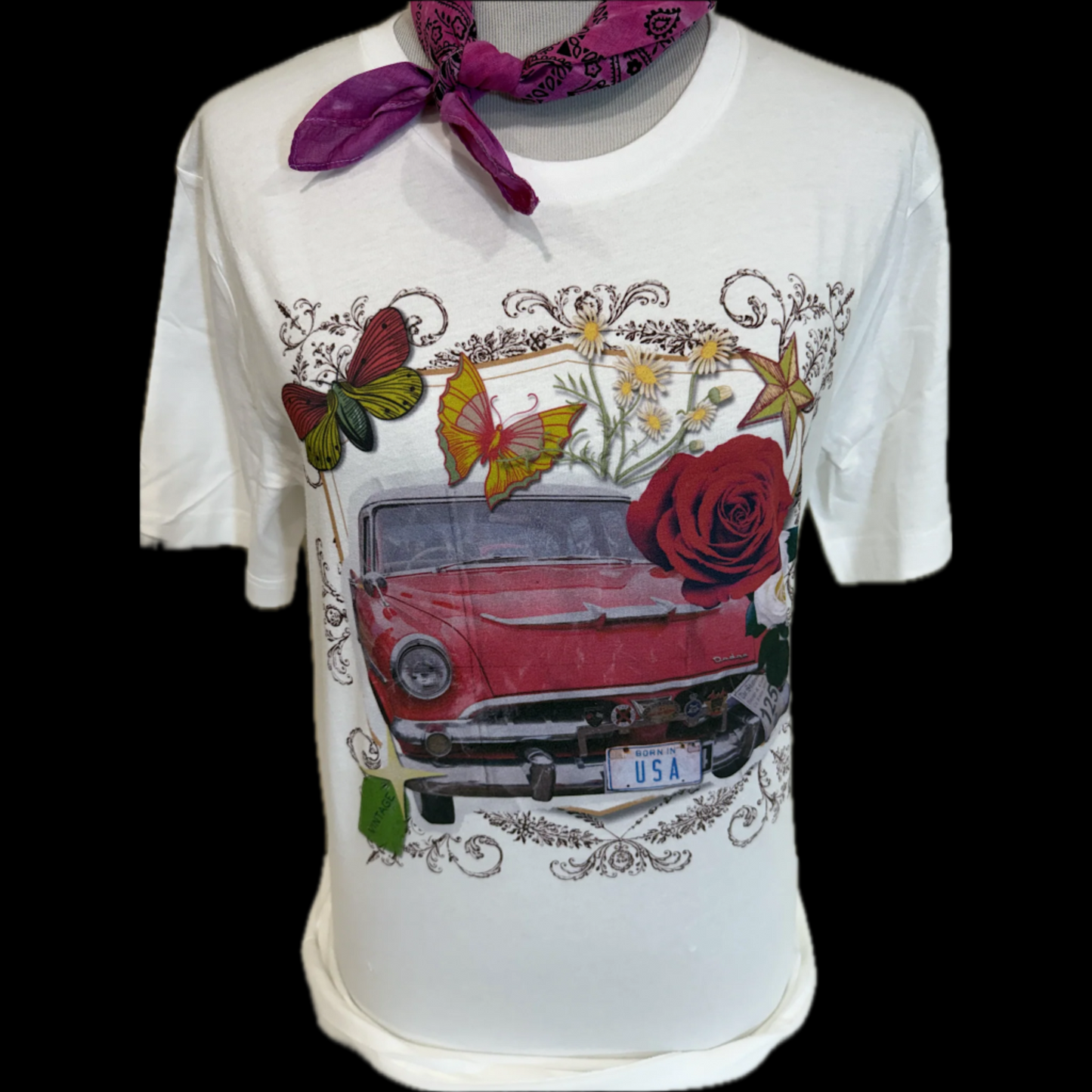 Red Car / Born in USA on White Crew