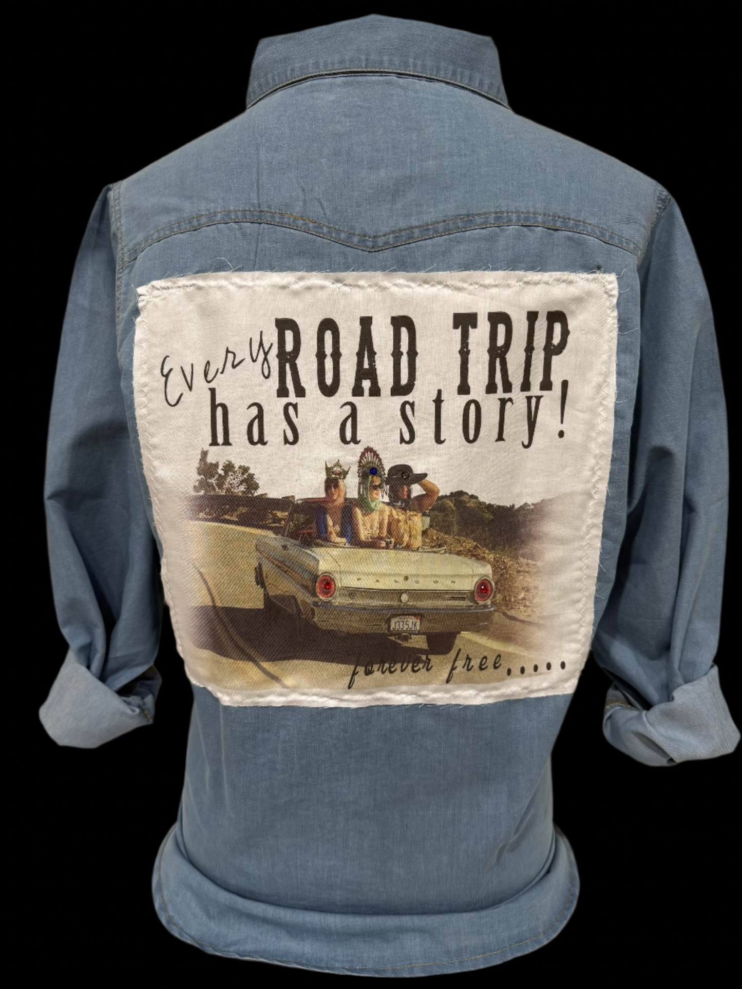 Every Roadtrip has a Story on (Natural Crew, Sports Bleached Charcoal Crew, Patch Denim OR Sports Bleach Lt Pink Sweatshirt)