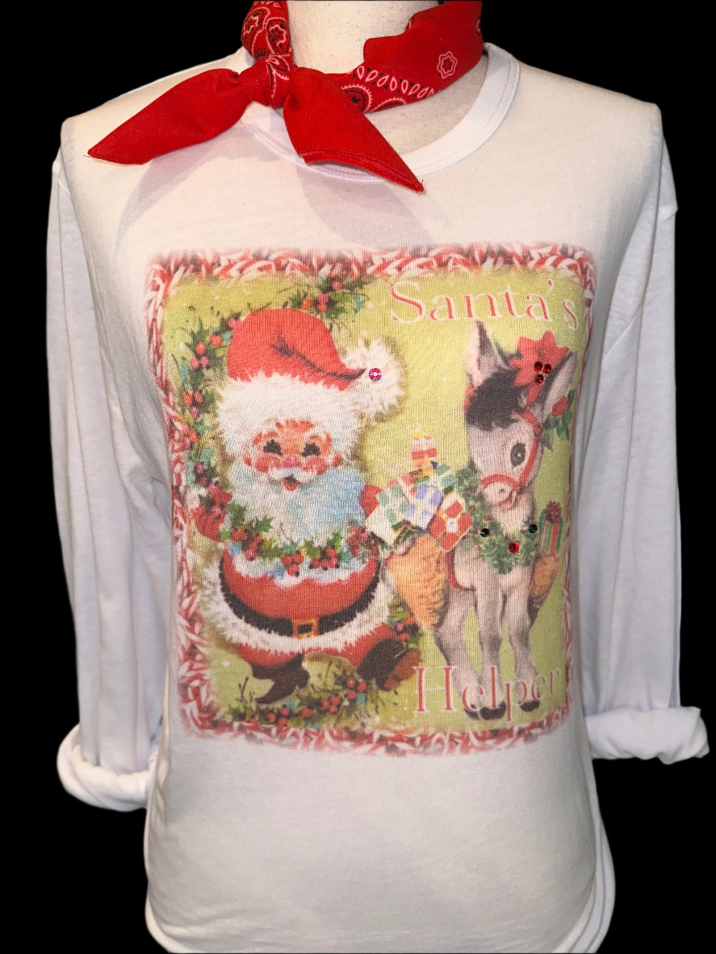 Santa's Helper on Natural Crew OR White Long Sleeve