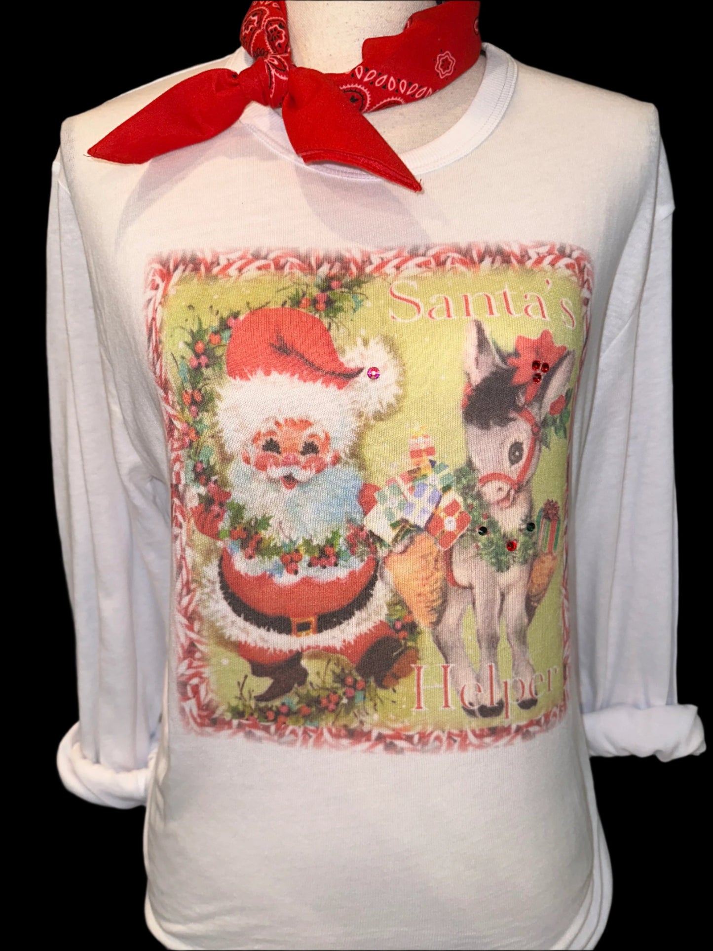 Santa's Helper on Natural Crew OR White Long Sleeve