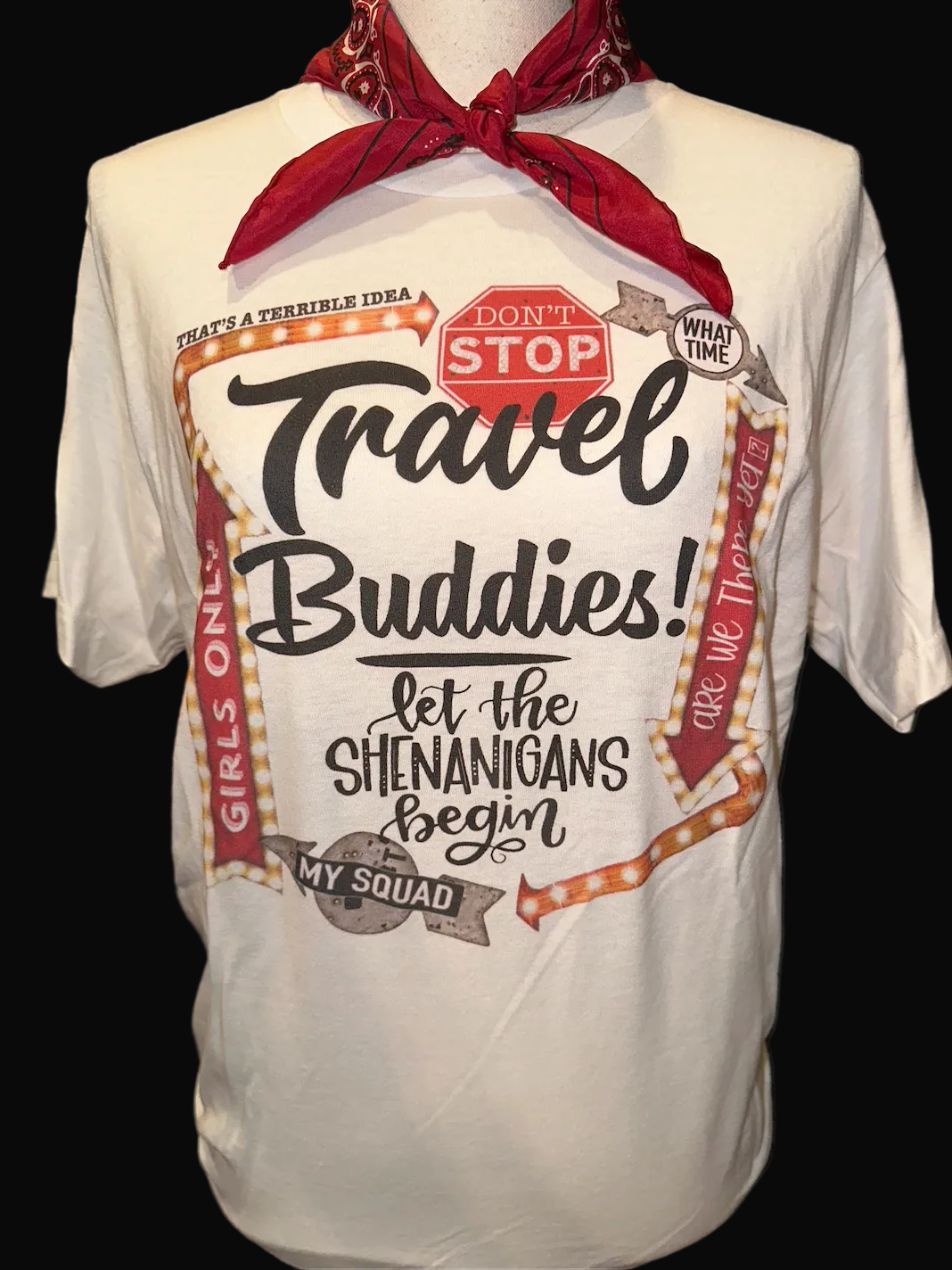 Travel Buddies Tee on White Crew