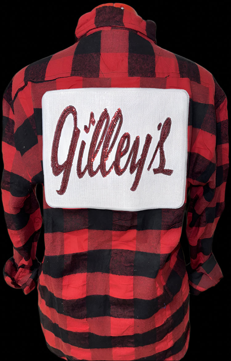 Sequin Gilley's Patch on Red/Black Buffalo Flannel