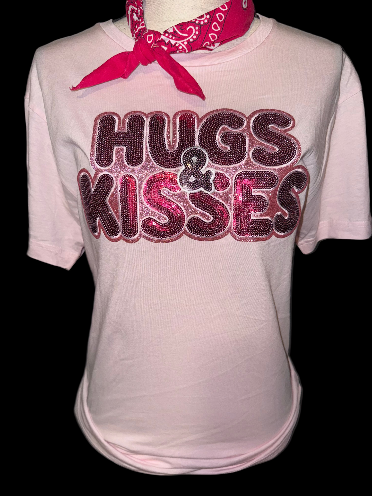 Sequin Hug & Kisses Patch on Light Pink Crew