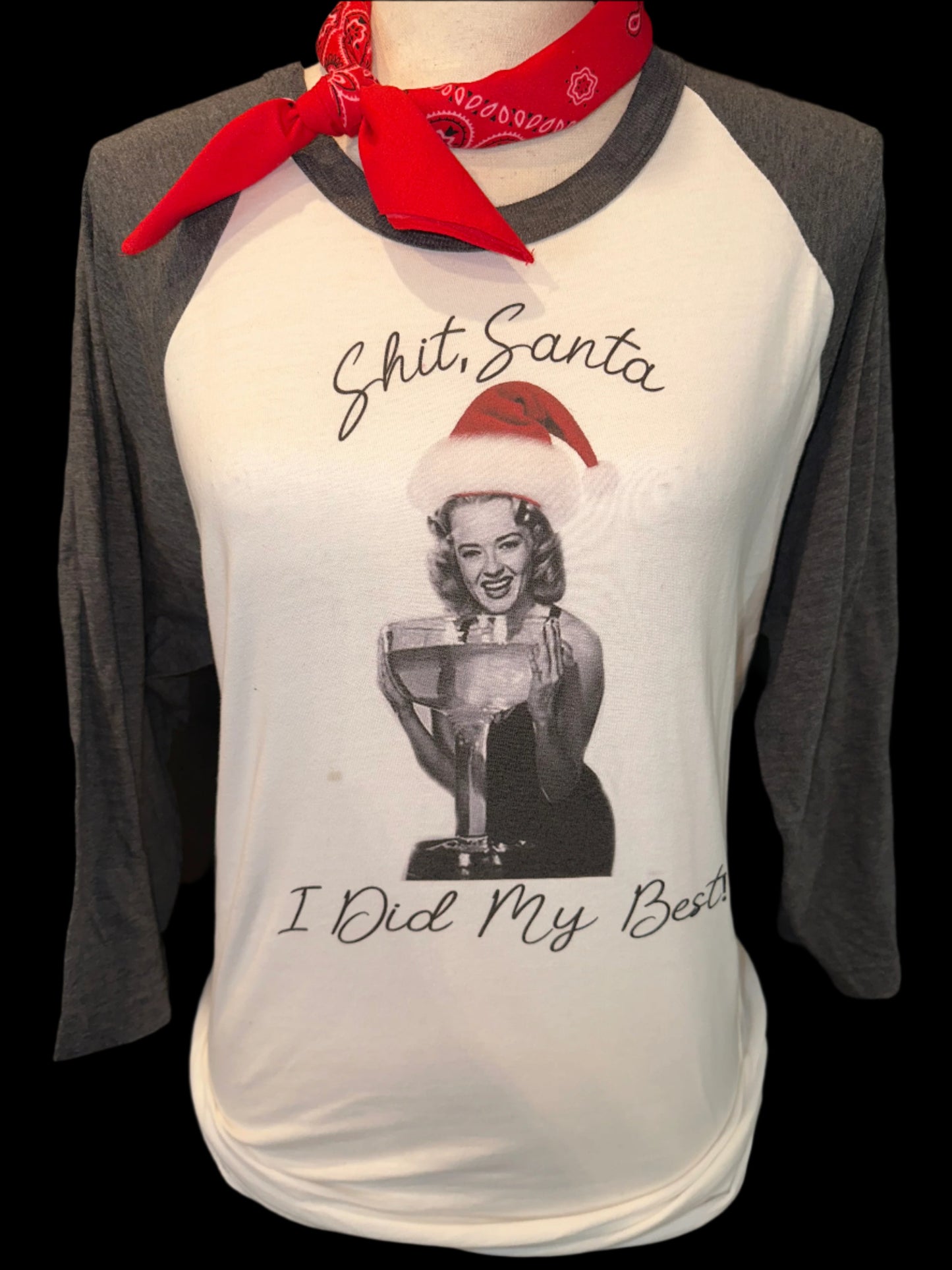 Shit Santa on (White OR Hth Grey)Crew OR (White/Charcoal) Raglan